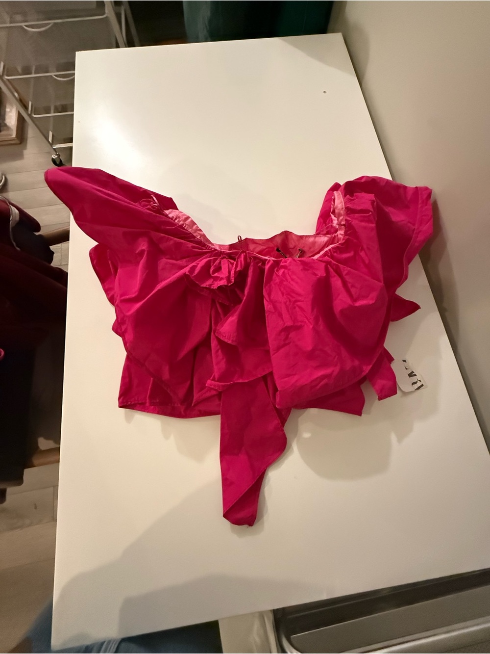 Zara Fuchsia One-Shoulder Ruffle Bow Top - Picture 5 of 9